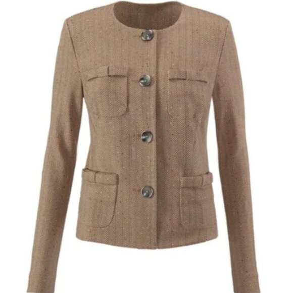 CABI Penny Blazer Tan Herringbone Fleck 3170 Lady Jacket Quiet Luxury Sz M #166i - Picture 3 of 12